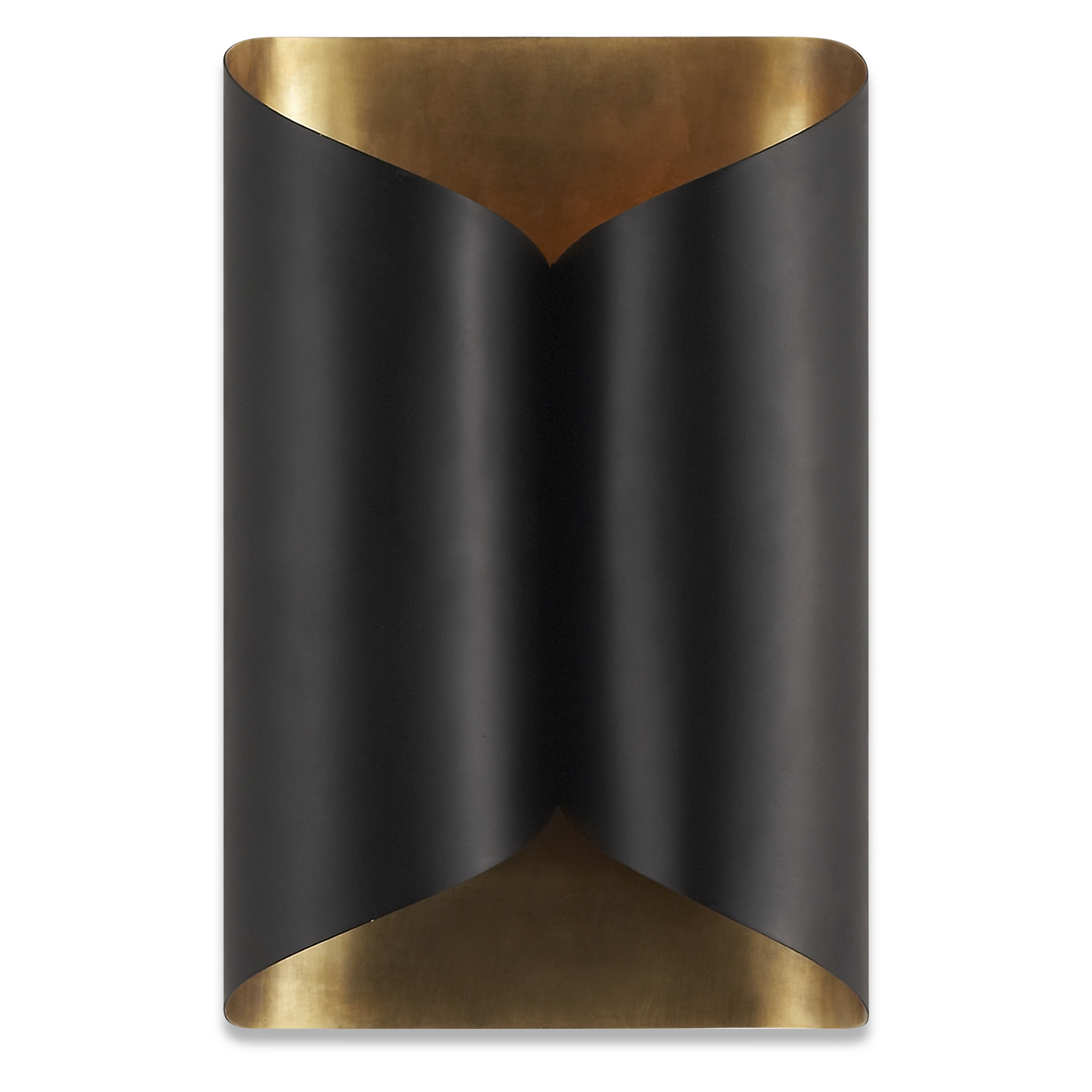 An elegant modern wall sconce with a curved bronze exterior and gilded gold interior which will create a rich, warm glow in a room.