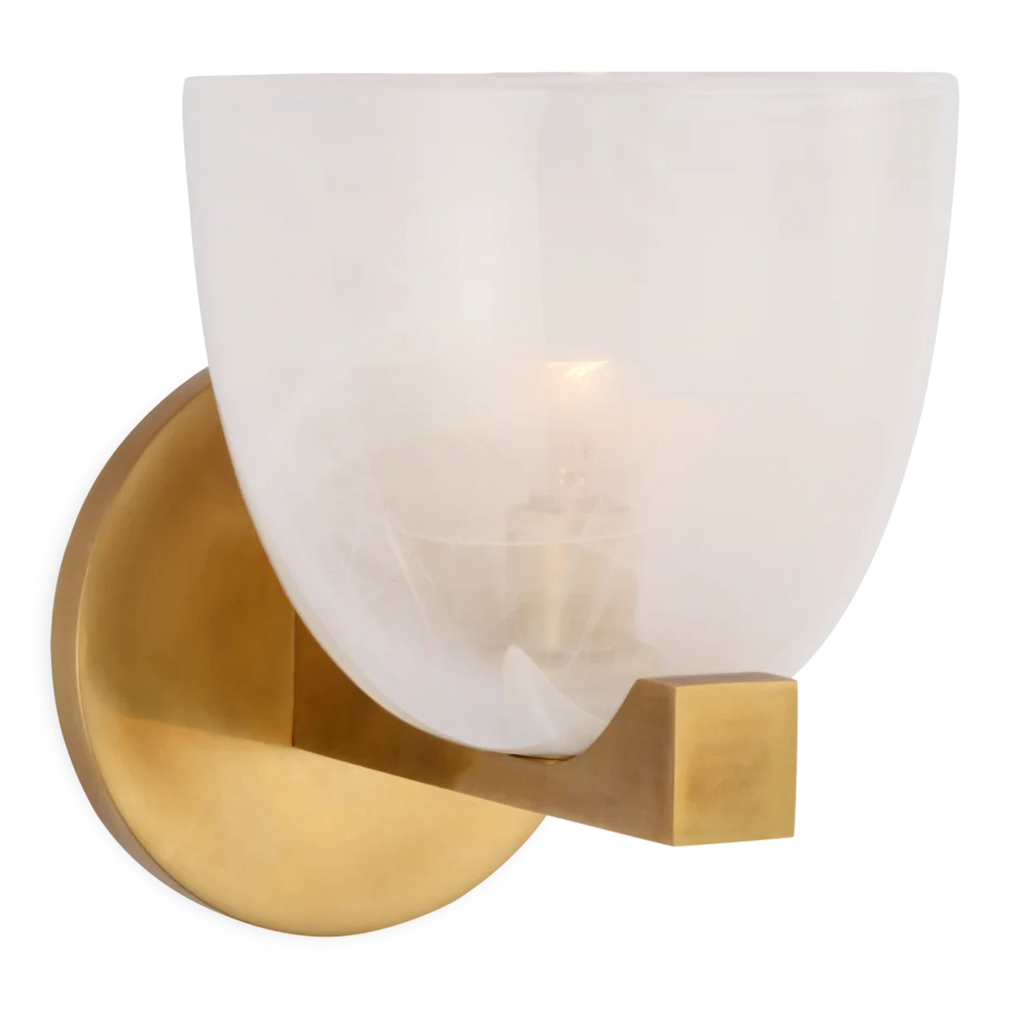 The mid-century modern Carola Single Sconce presents a unique design with horizontal metalwork supporting an upturned shade.