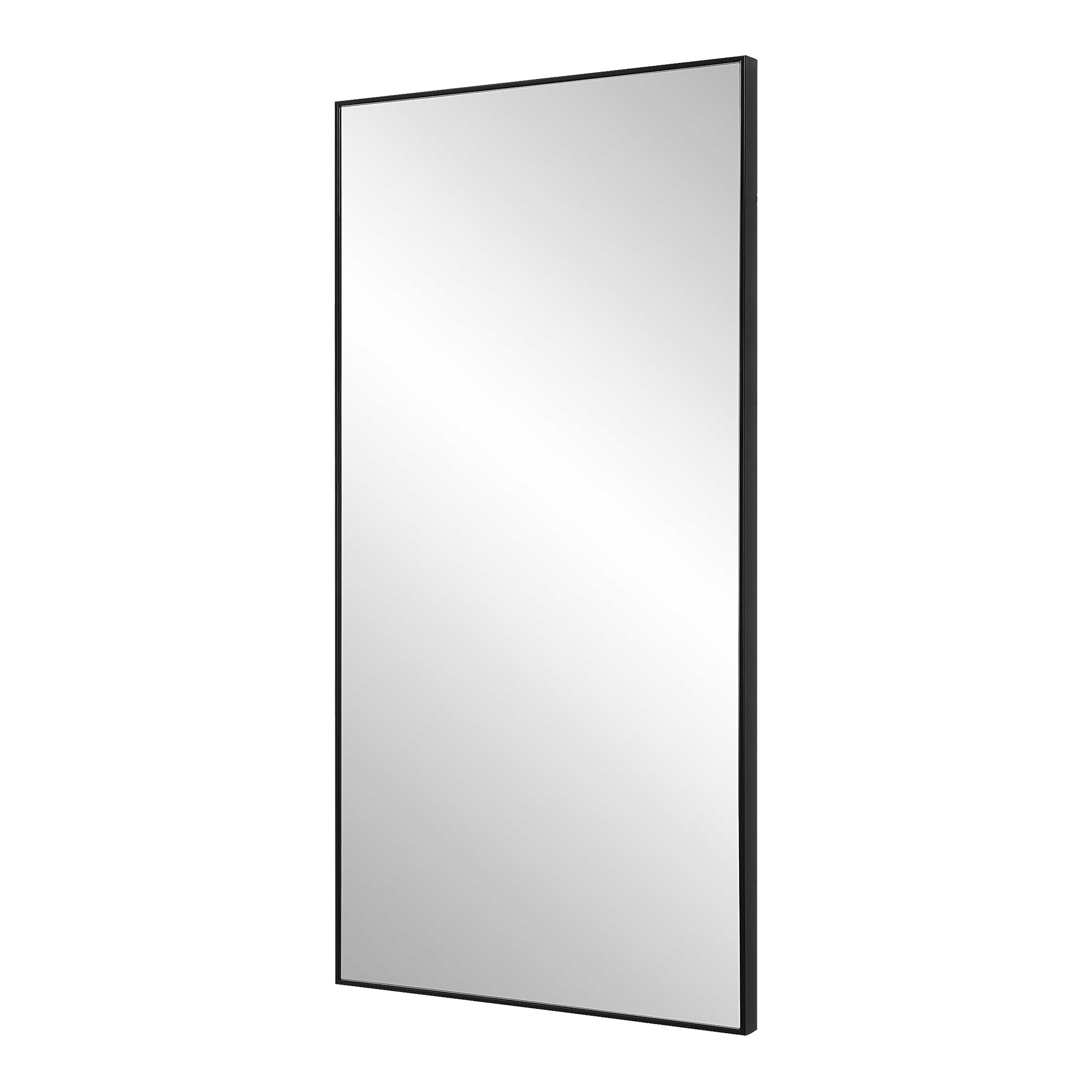 This Gallery Floor Mirror features a slim gallery-style steel frame finished in satin black.