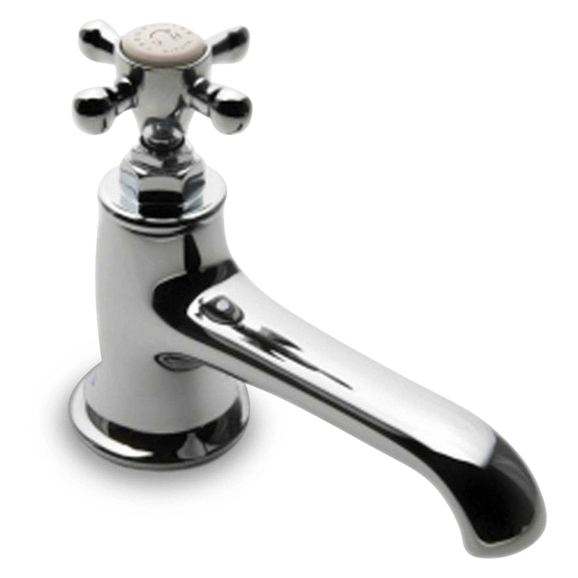 A traditional single-hole faucet with cross handle.