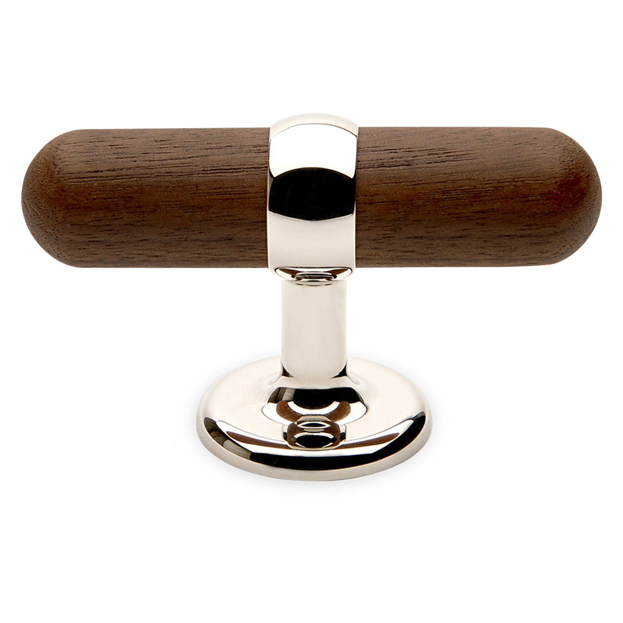 The Stockton family of pulls combines hand-finished solid brass and solid walnut for a mid-twentieth century modern feel.