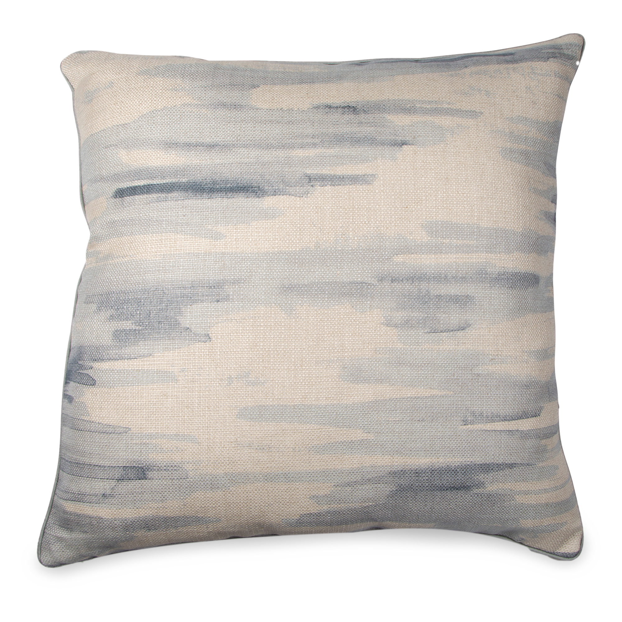 The Watermark Pillow features an abstract watercolour print on heavyweight linen.