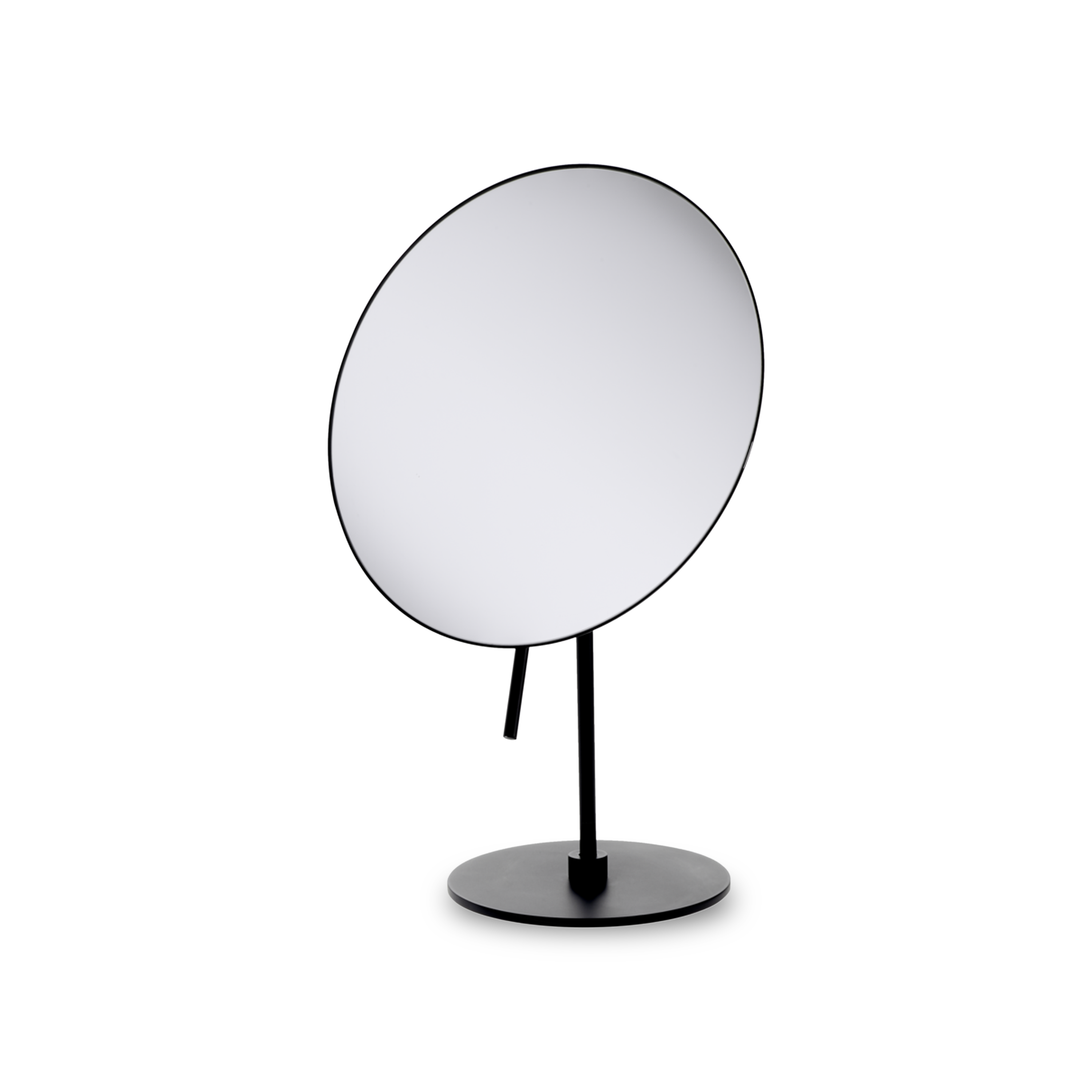The Pivot Cosmetic Mirror is a pivoting freestanding cosmetic mirror in chrome with 3x magnification.