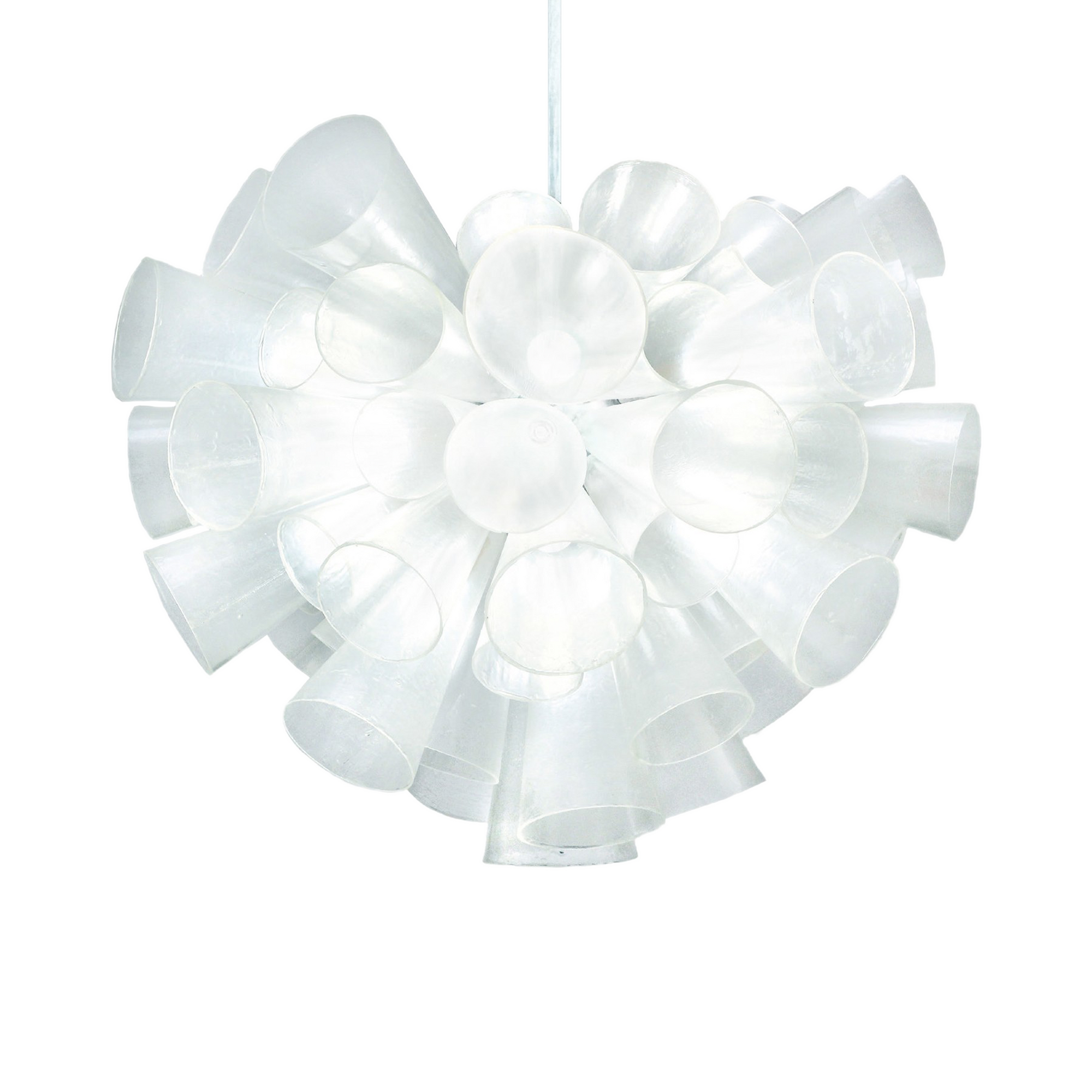 Crafted from cast resin, the Fanad chandelier features a radiating form made up of cones of various sizes, creating an eclectic shape and dynamic movement that will make a bold sta