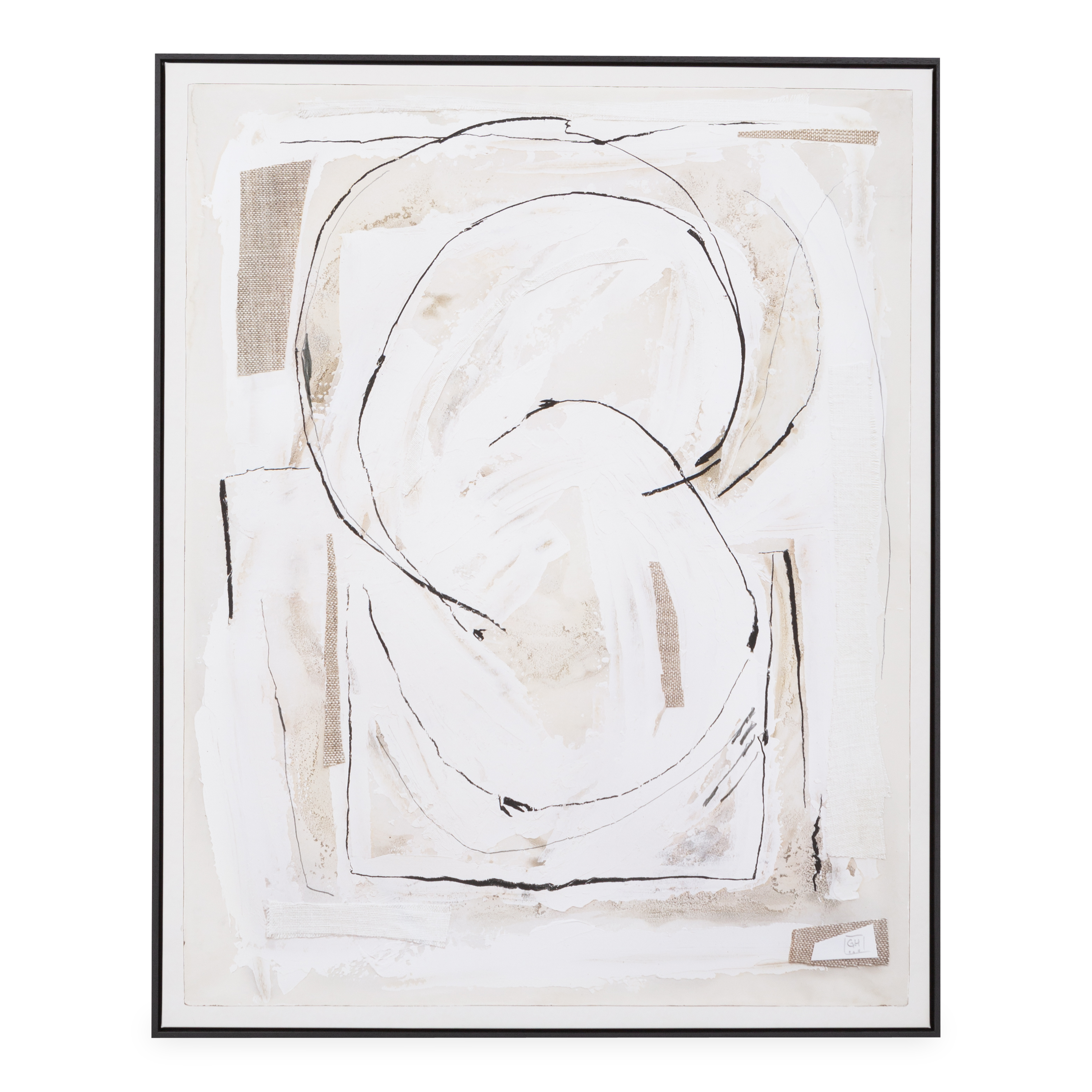 Bordered by a black woodgrain floater frame, The Rhythm I features organic thin black lines that choose their own path.