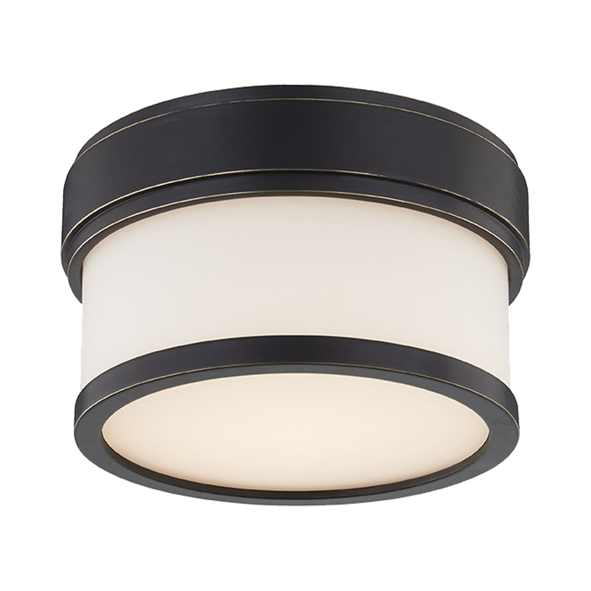 Thick bands along the canopy and the edge of the diffuser create a balanced sense of proportion in this LED flush mount.