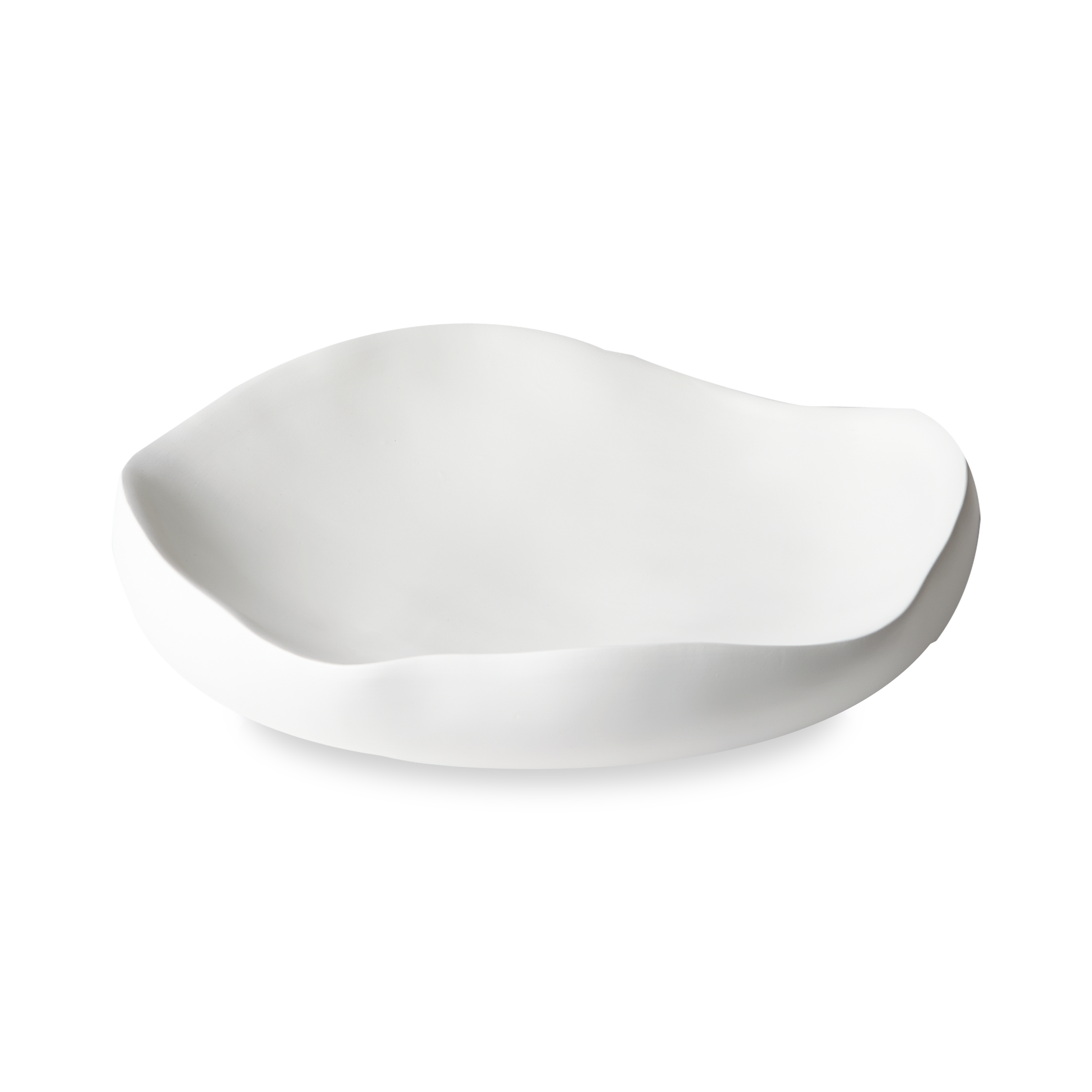 These organic shaped round bowls are handcrafted in Italy and features a matte white texture.