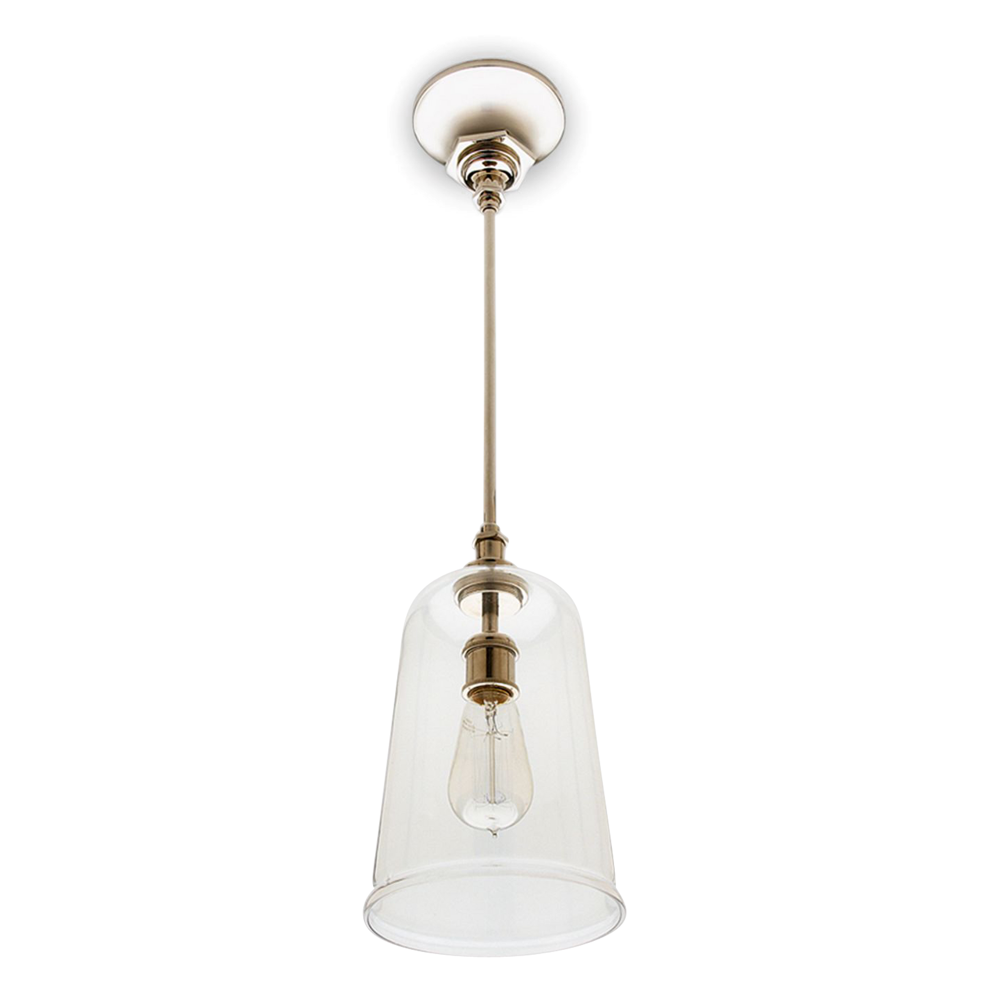 A modern pendant with a hand blown glass shade.