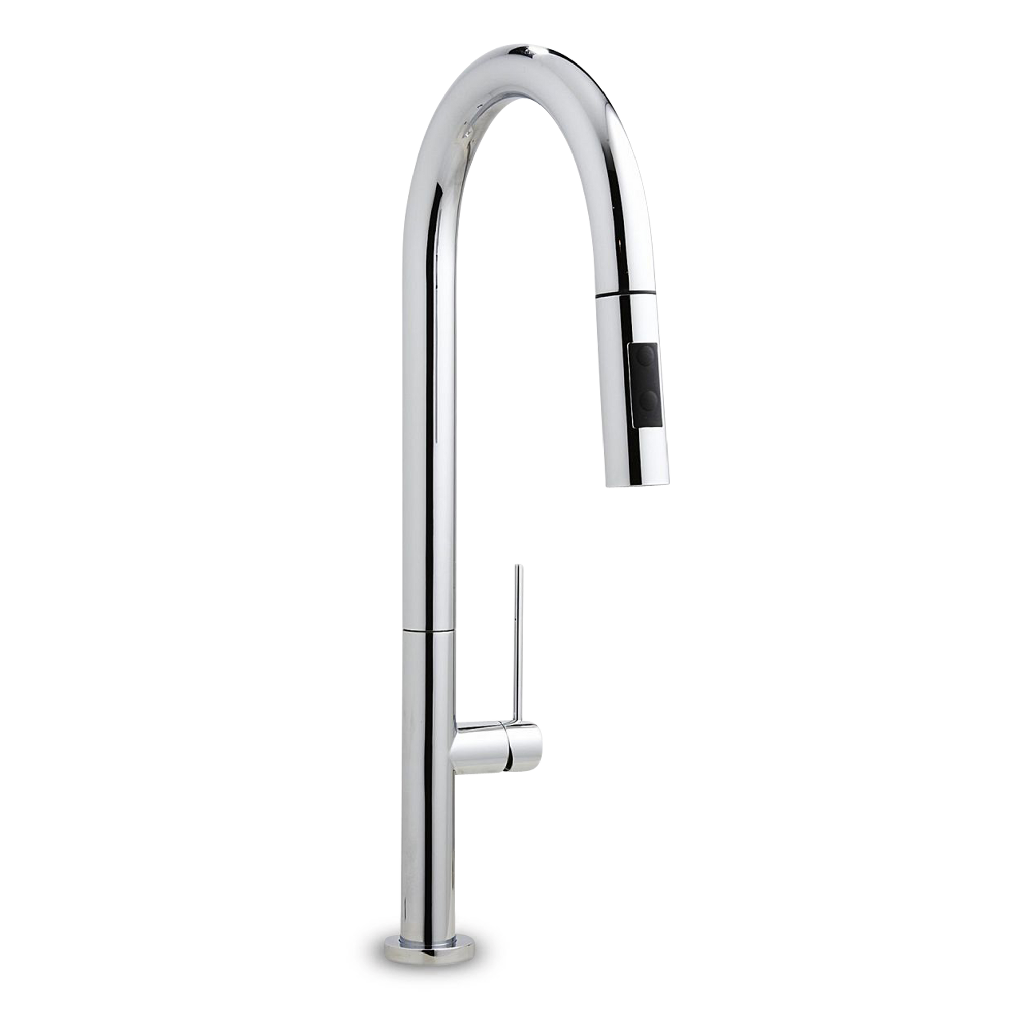 Both sleek and modern, our Aubrey pull-down faucet is formed with a cylindrical arch and includes a pull-down shower double jet.