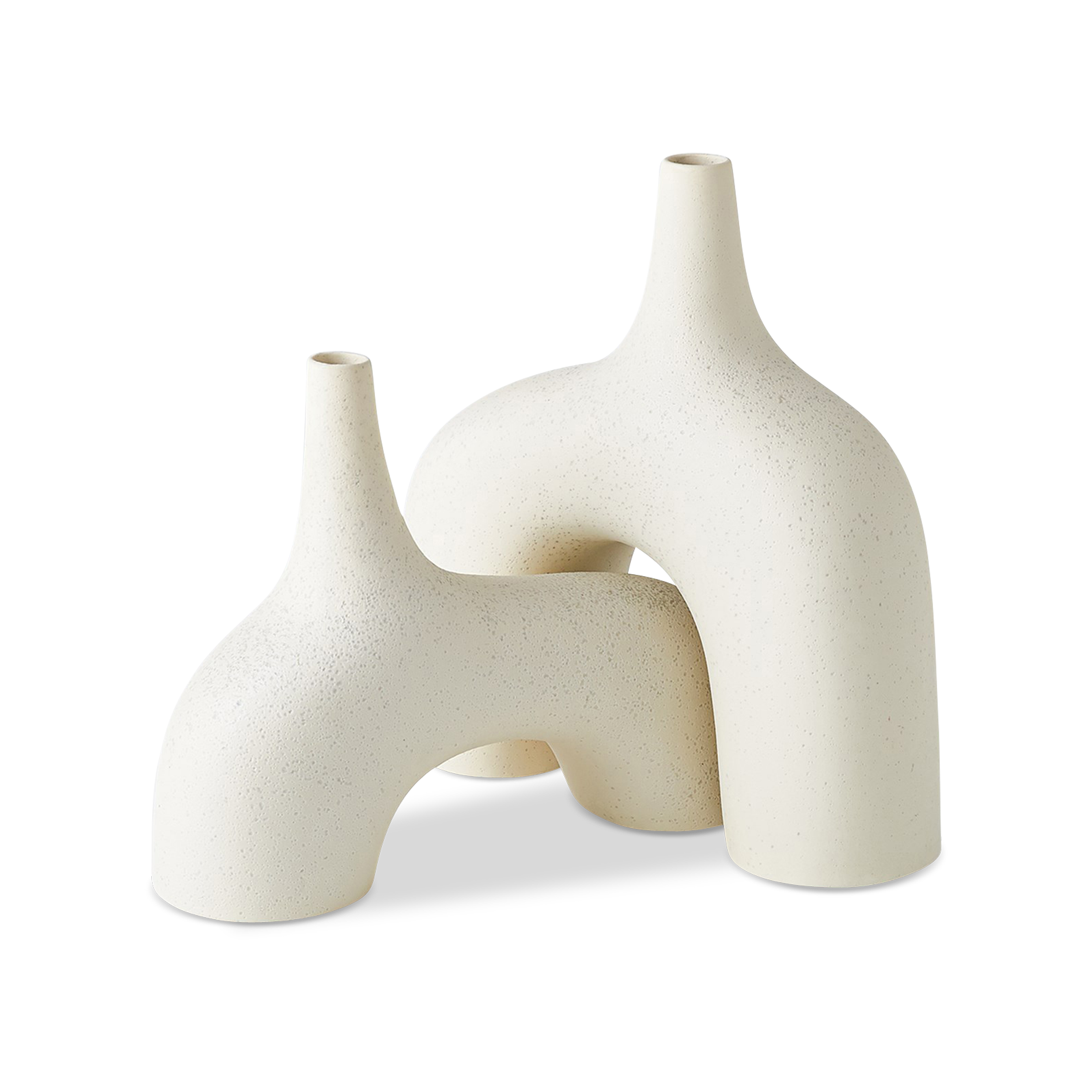 Reminiscent of the 1960's lava glaze ceramics, the Stretch Vases in cream are slip cast vessels that nest/straddle each other.